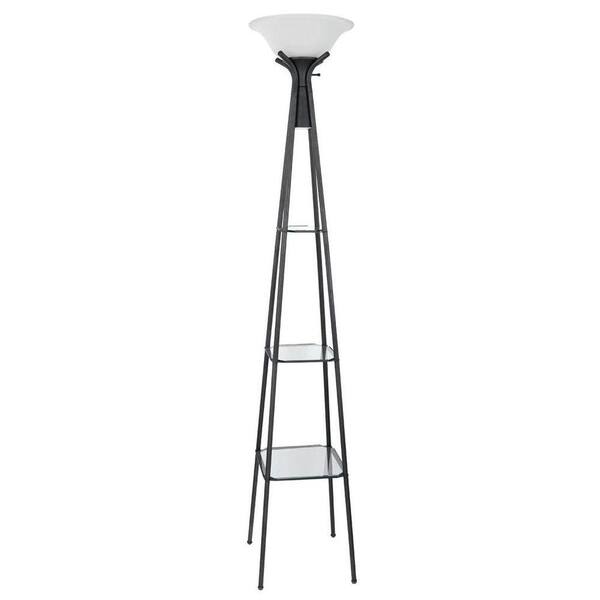 Globe Electric 70 in. Charcoal Grey Dual Light Directional Floor Lamp with Glass Shelving