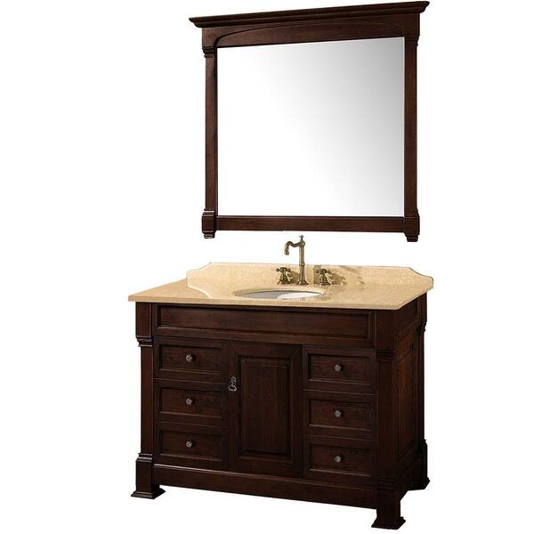 Wyndham Collection Andover 48 in. Vanity in Dark Cherry with Marble Vanity Top in Ivory and Mirror