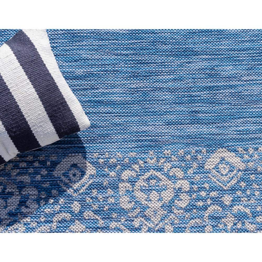Blue Rectangular 9' x 12' Stain-Resistant Outdoor Rug