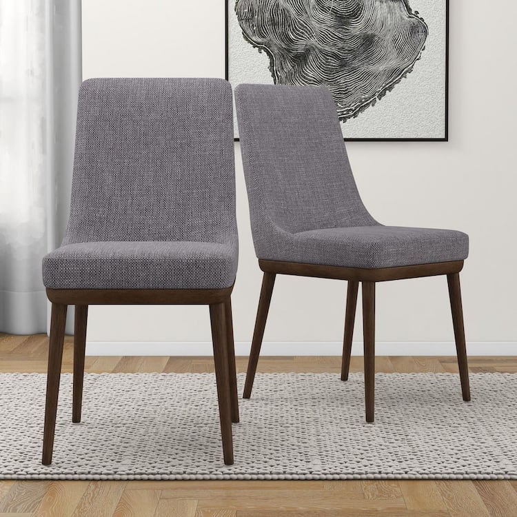 Noble House Oprah Grey Fabric Mid-Century Modern Dining Side Chair with Solid Wood Legs, (Set of 2)