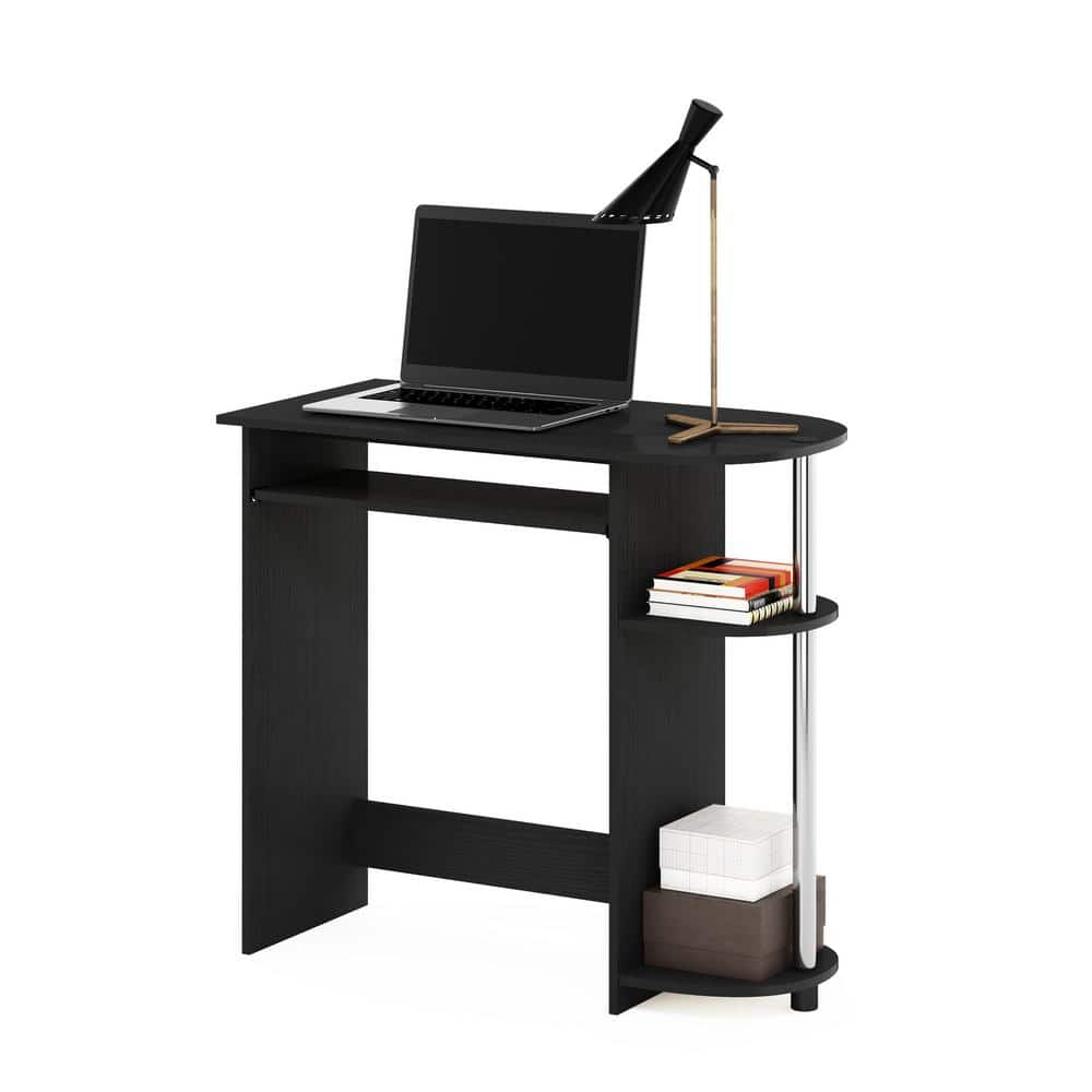 Americano and Stainless Steel Compact Computer Desk with Keyboard Tray