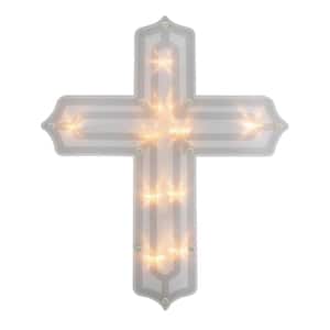 14 in. Lighted Religious Cross Easter Window Silhouette Decoration