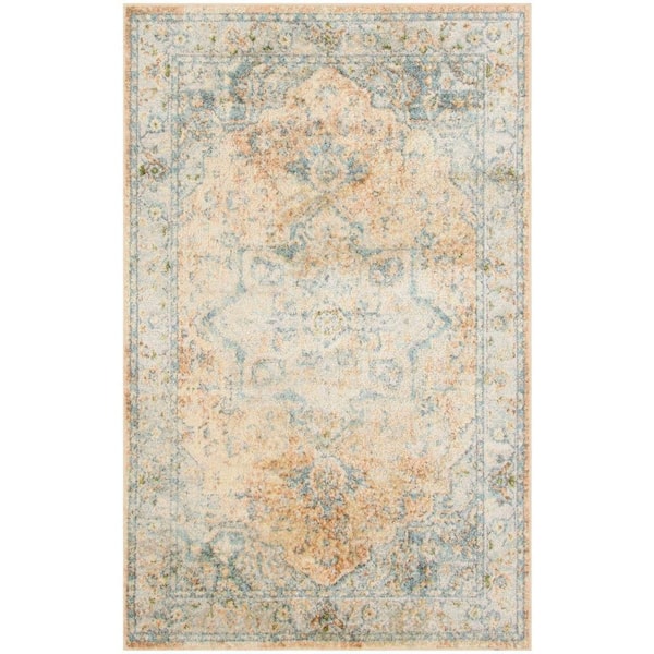 Nourison Astra Machine Washable Beige Blue 3 ft. x 5 ft. Center medallion Traditional Area Rug