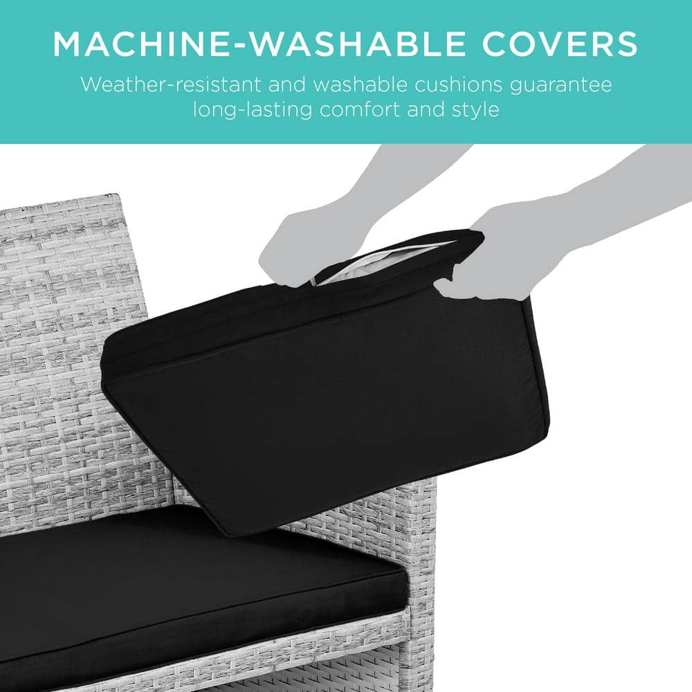 Gray and Black Wicker 4-Piece Patio Conversation Set with Cushions