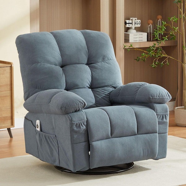 Blue Fabric Recliners Vibration Massage and Lumbar Heating Recliner Massage Swivel Recliner with USB