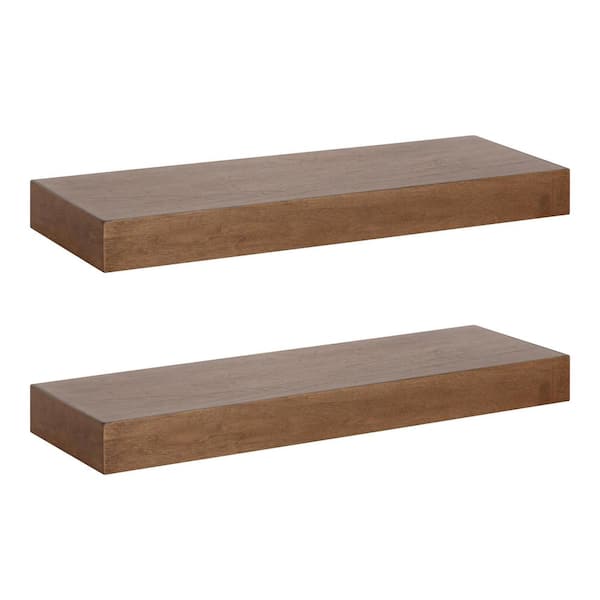Kate and Laurel Havlock 8.00 in. x 24.00 in. Rustic Brown Wood Floating Decorative Wall Shelf Set of 2