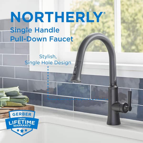 Northerly Single Handle Pull Down Sprayer Kitchen Faucet with Deck Plate 1.75 GPM in Satin Black