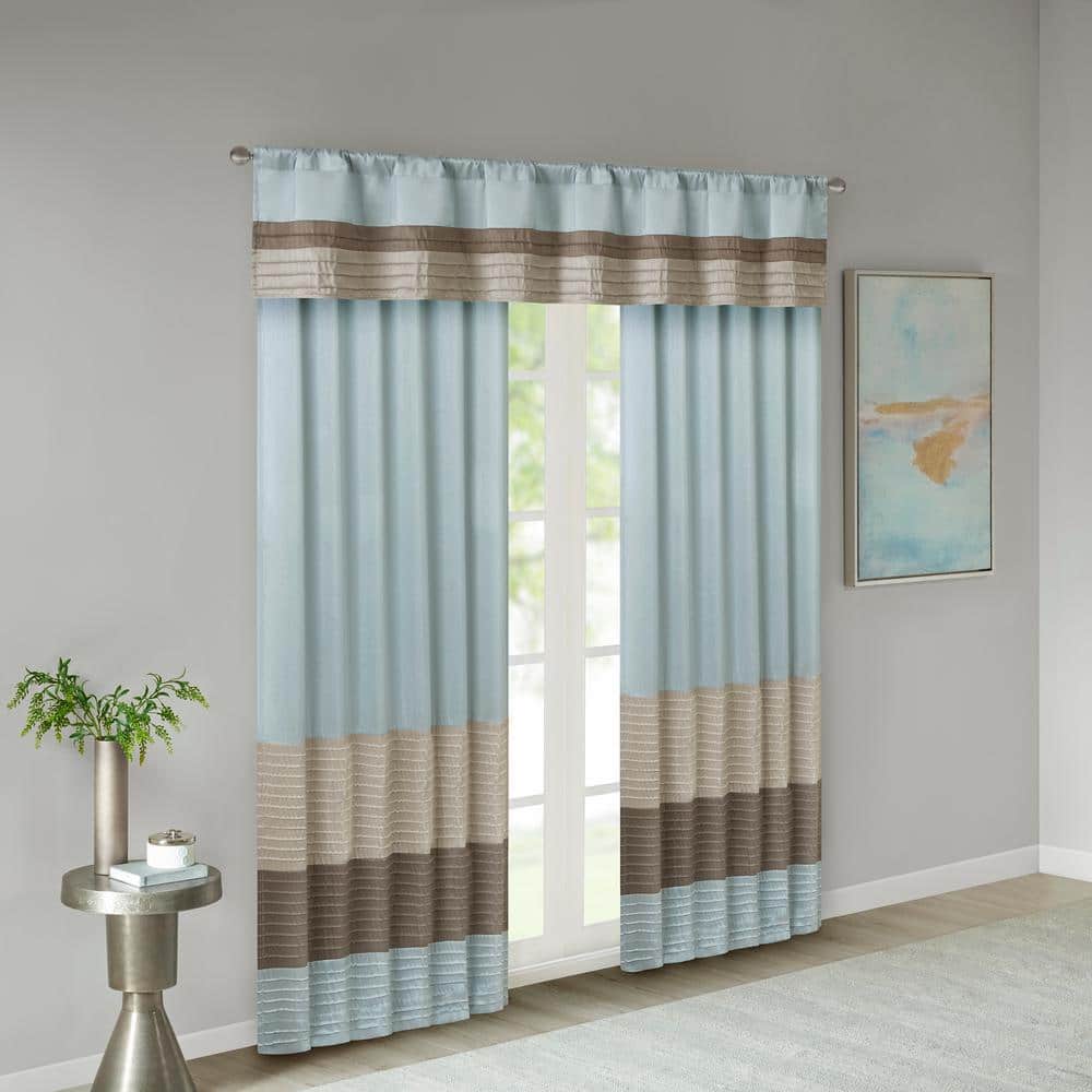 Blue and Tan Polyoni Pintuck Window Valance