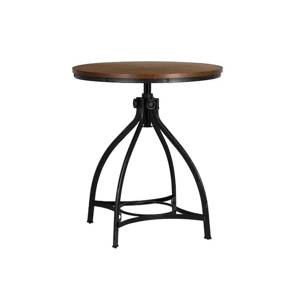 Linon Home Decor Harlan Adjustable Round Brown Wood Top 36 in. 4 Legs Bar Dining Table Seats 4