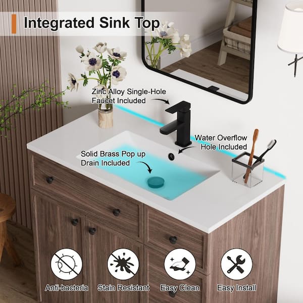 eclife 36 in. W x 18.3 in. D Single Sink Freestanding Walnut Bath