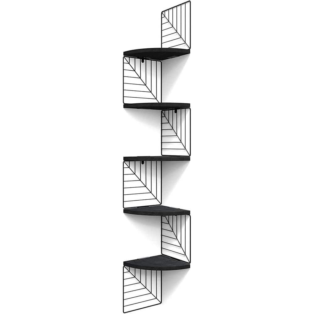 7.9 in. x 11 in. x 51.2 in. Weathered Black Wood Decorative Wall Shelves wi