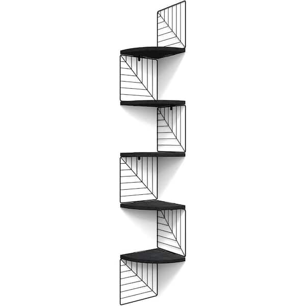 7.9 in. x 11 in. x 51.2 in. Weathered Black Wood Decorative Wall Shelves with Brackets