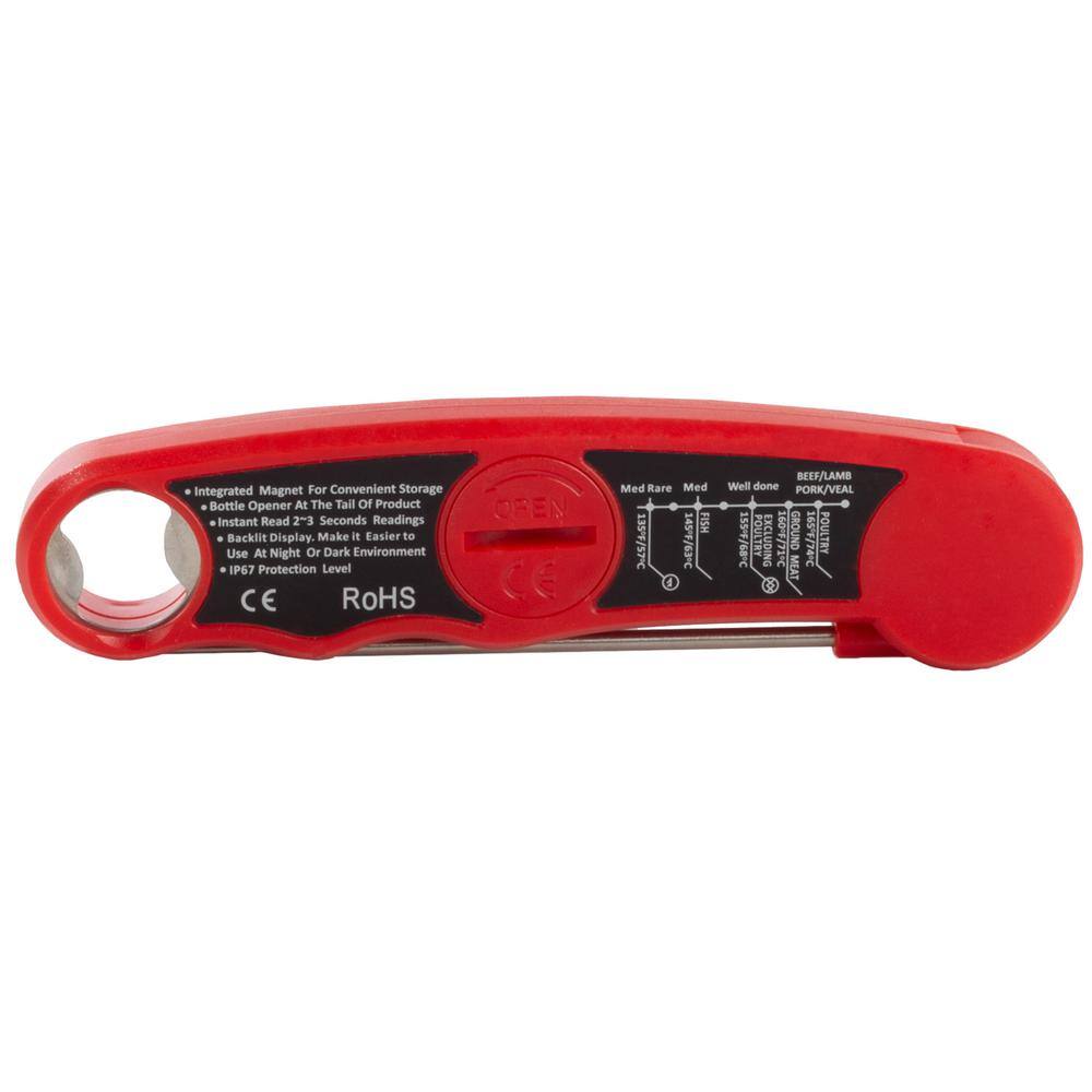 Red Water-Resistant Digital Wireless Meat Thermometer