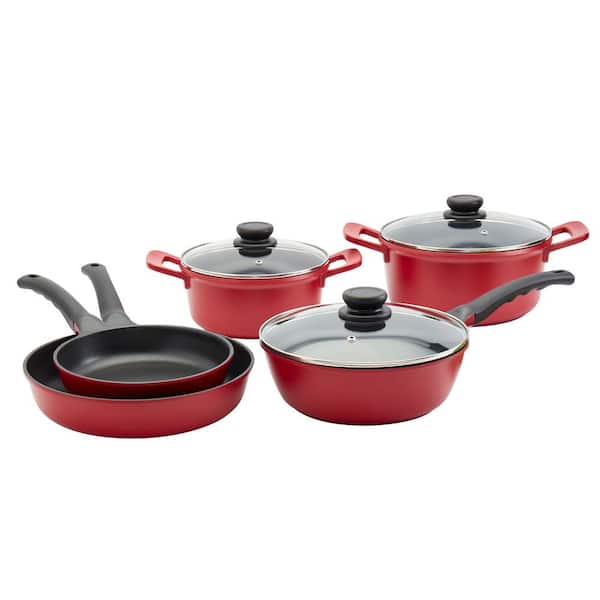 8-Piece Enameled Stacking Cookware Set - Red Shimmer