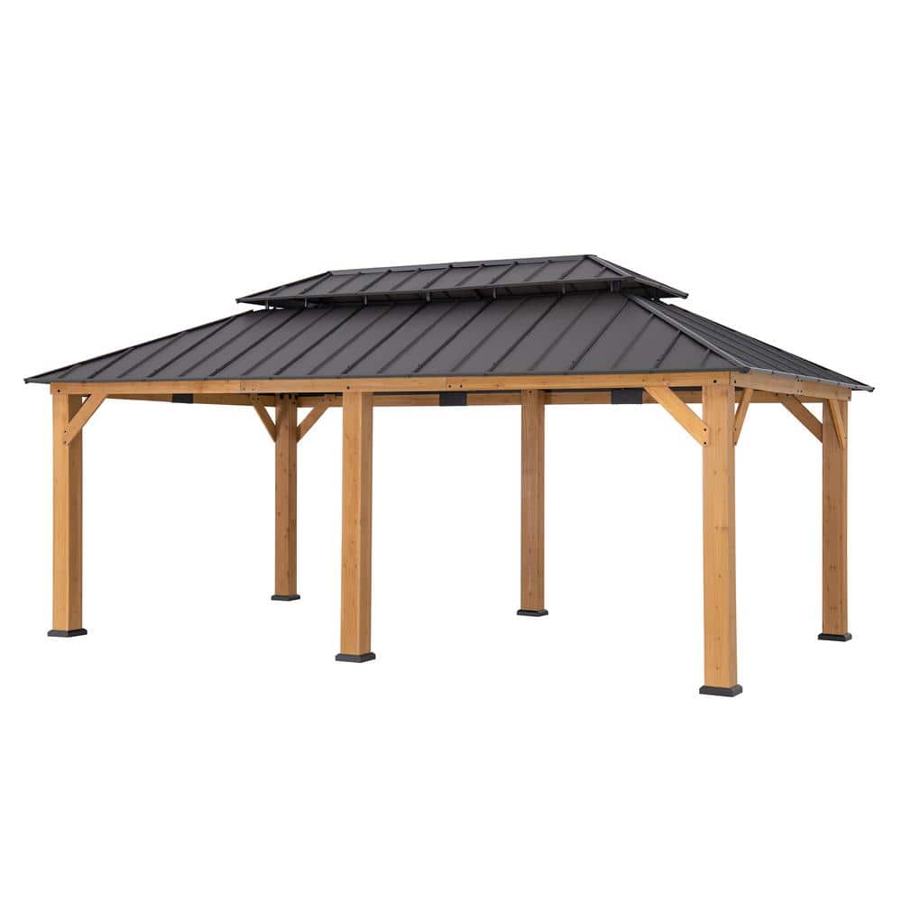 Sunjoy 12x20 ft Cedar Wood Gazebo with Steel Roof