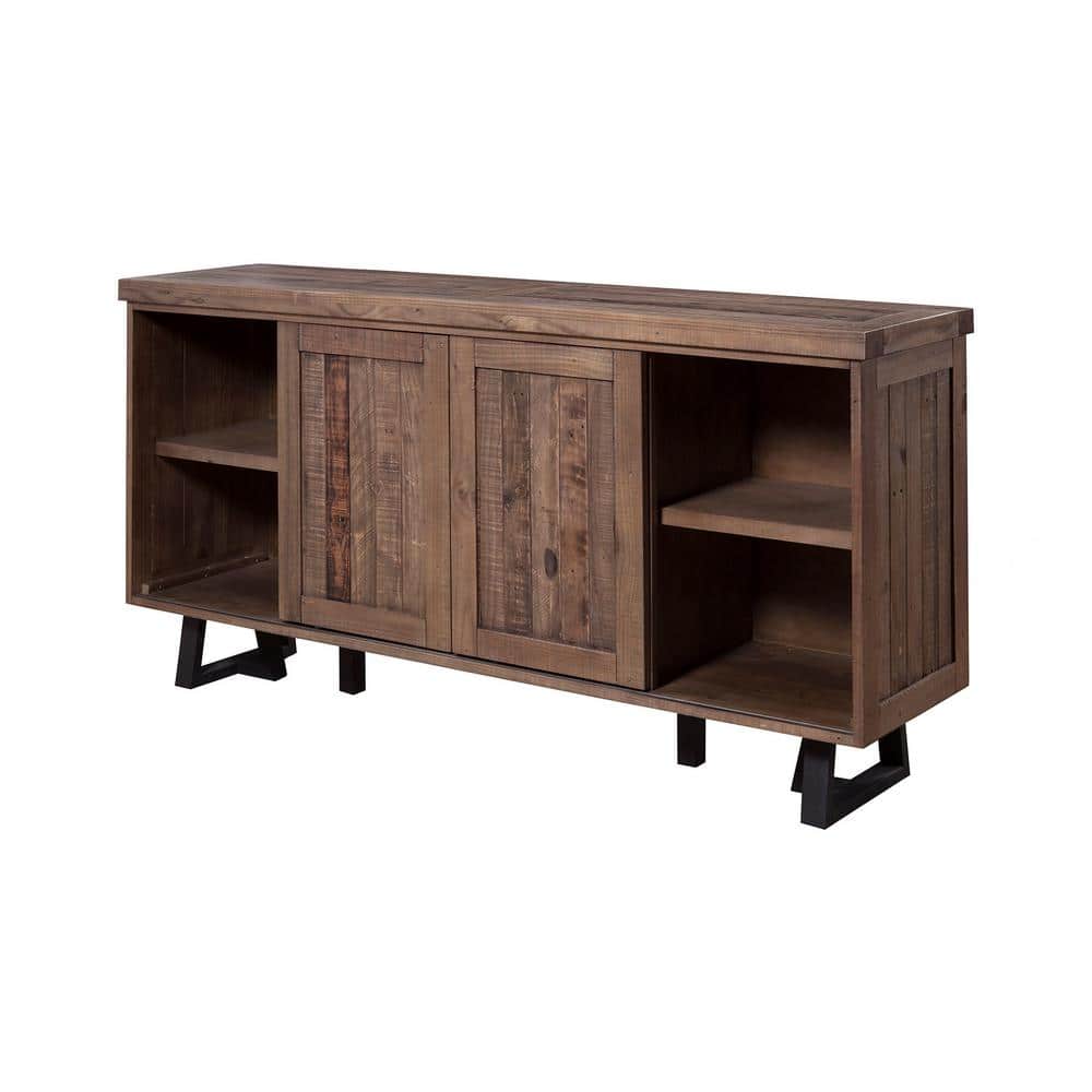 Rustic Transitional Acacia Wood Sideboard with Wine Storage, Natural-Black