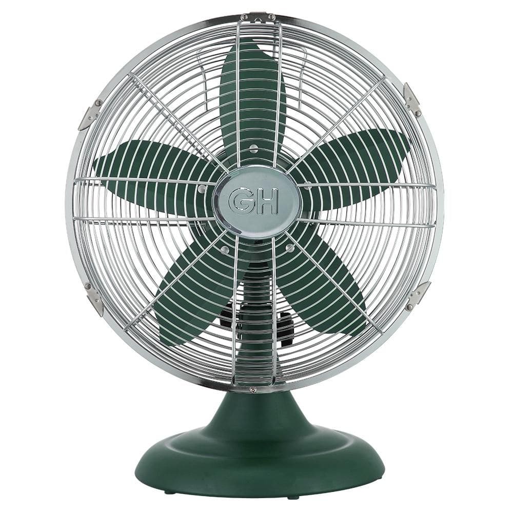 GOOD HOUSEKEEPING Retro 12 in. All-Metal Table/Desk Fan with 3-Speed Settings, Wide Oscillation, and Carrying Handle in Evergreen