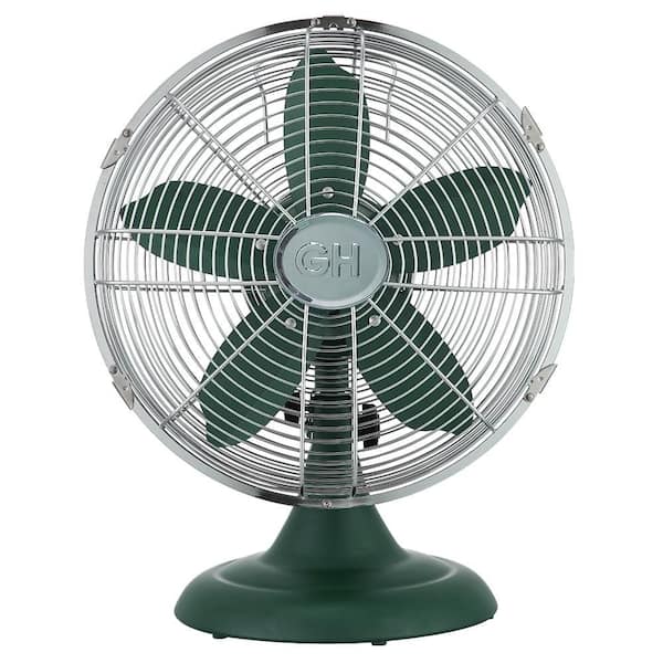 Retro 12 in. All-Metal Table/Desk Fan with 3-Speed Settings, Wide Oscillation, and Carrying Handle in Evergreen