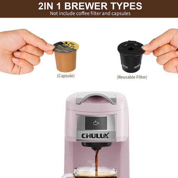 CHULUX Single Cup Coffee Maker Brewer,One Touch Function Compact Pod Mini  Coffee Machine with Reusable Coffee Filter Cup,White