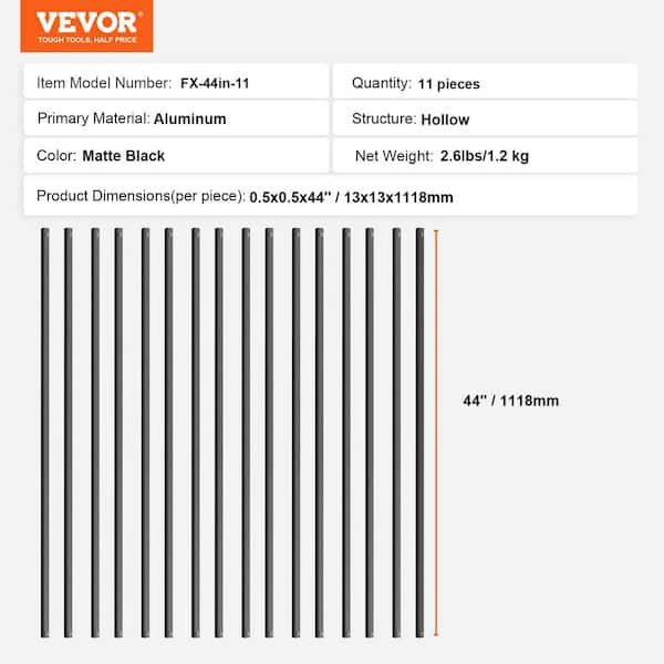 Staircase Balusters 44.02 in. H x 0.51 in. W Square Black Aluminum Alloy Stair Railing Kit Deck Baluster (11-Pack)