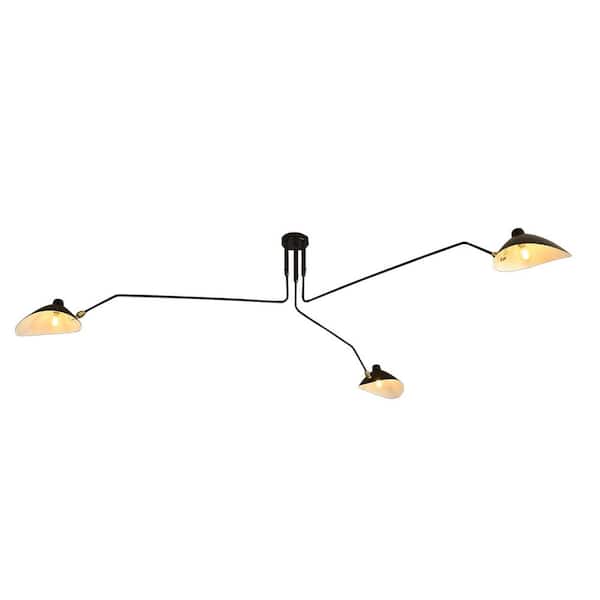3-Light Mid-Century Modern Black Chandelier Ceiling Light for Living Room with 3-Swing Arm and 360° Rotating Lampshade