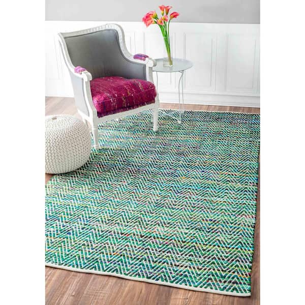 Rochell Bohemian Chevron Green Doormat 3 ft. x 5 ft. Area Rug