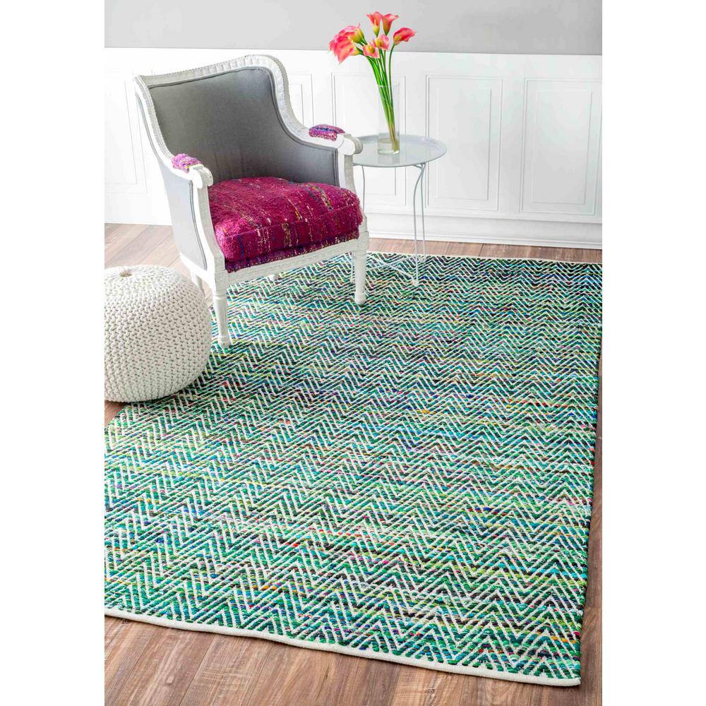 Handmade Easy Care Tufted Green Cotton Blend Area Rug