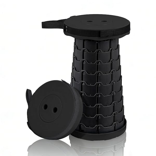 Telescoping Folding Stool, Camping Chair with Adjustable Height - Lightweight Collapsible Seat for Outdoor Black