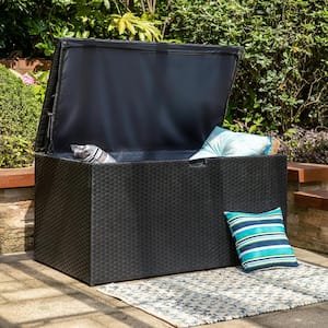 140 Gal. Outdoor Patio Oversized All-Weather Wicker Natural Black Storage Deck Box
