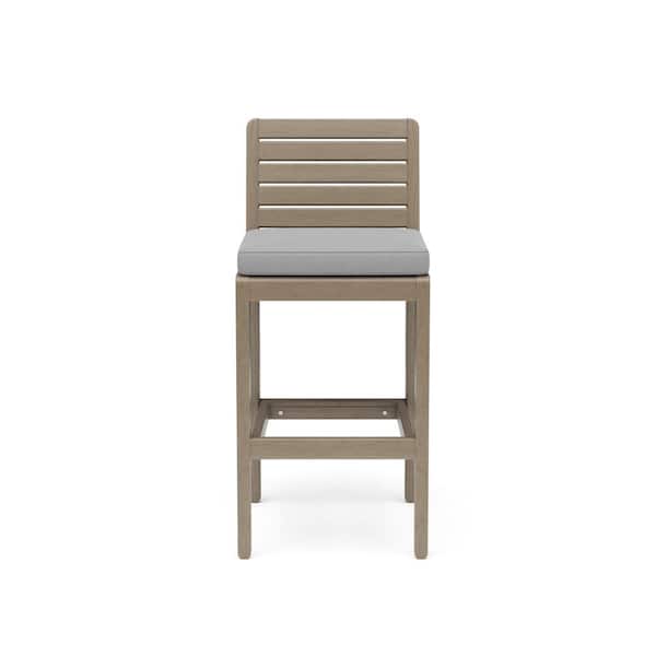 HOMESTYLES Sustain Gray Wood Outdoor Barstool with Gray Cushion