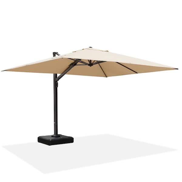 PURPLE LEAF 9 ft. x 12 ft. Aluminum Large Outdoor Cantilever 360-Degree Rotation Patio Umbrella with Base in Ground, Beige