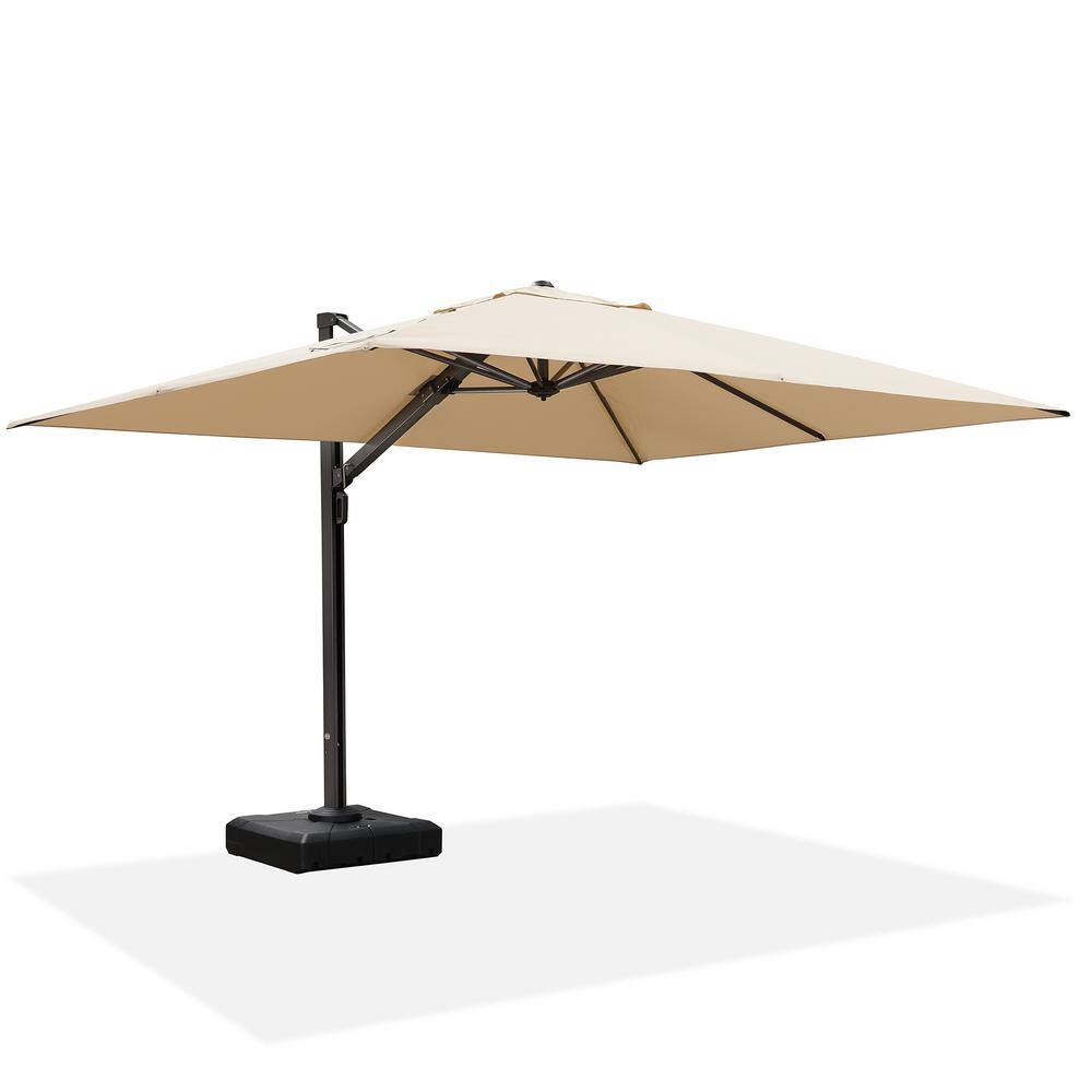 9 ft. x 12 ft. Aluminum Large Outdoor Cantilever 360-Degree Rotation Patio Umbrella with Wheels Base, Beige