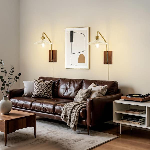 KAISITE 1-Light Gold Mid Century Swing Arm Wall Lamp Light with