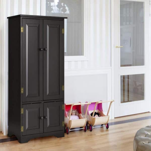 Bunpeony 14.5 in. W x 14.5 in. D x 63 in. H Black Freestanding Bathroom Storage Linen Cabinet