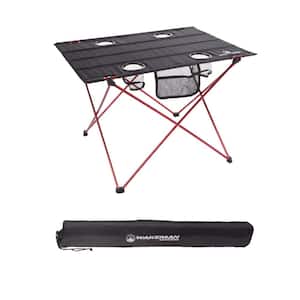 Folding Camping Table with 4 Cupholders and Carrying Bag in Black