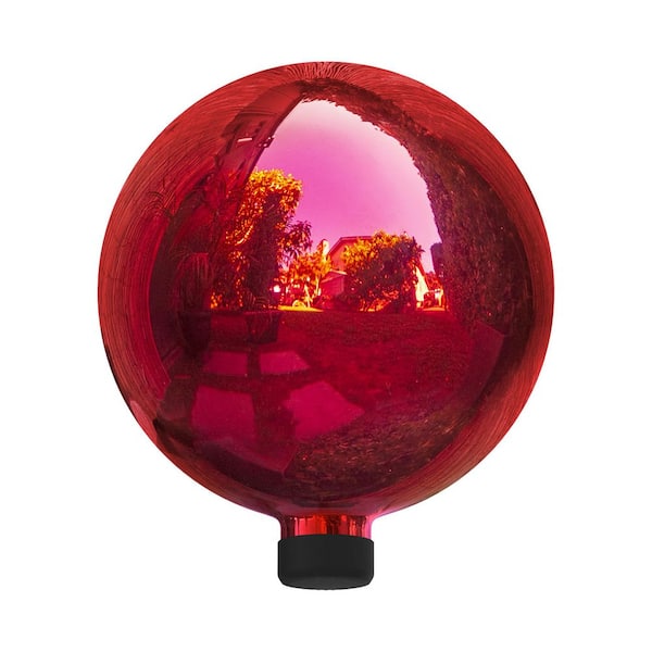 10 in. Dia Indoor/Outdoor Glass Gazing Globe Yard Decoration, Red