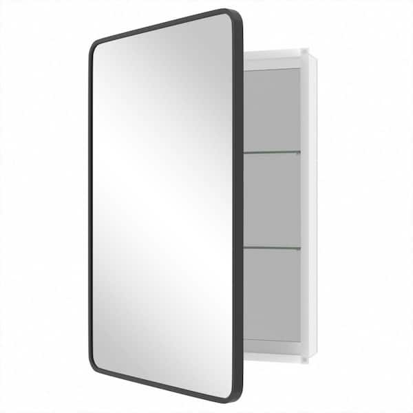 24 in. W x36 in. H Rounded Rectangular Black Aluminum Alloy Framed Medicine Cabinet with Mirror for Easy to install