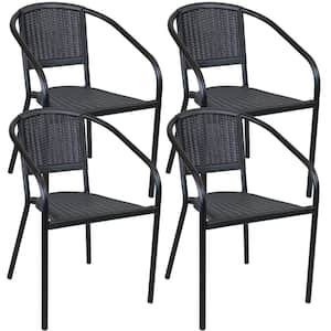 Black Plastic Aderes Outdoor Arm Chair Seat and Back (Set of 4)