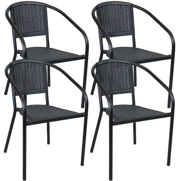 Sunnydaze Black Plastic Aderes Outdoor Arm Chair Seat and Back (Set of 4)