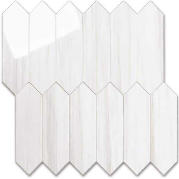 White Dolomite 12.8 in. x 12.8 in. PVC Peel and Stick Backsplash Tile, Hexagon Design, 10-Sheet Pack