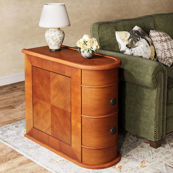 BYBLIGHT 23.6 in. Vintage Rectangular Wood End Table with 2-Drawer