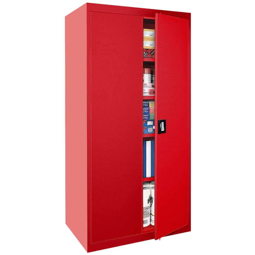 Heavy Duty Red Steel Freestanding Lockable Office Cabinet with Adjustable Shelving