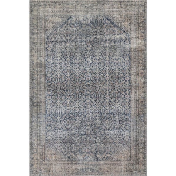Zella Vintage and Distressed Washable Blue 4 ft. x 6 ft. Indoor Area Rug