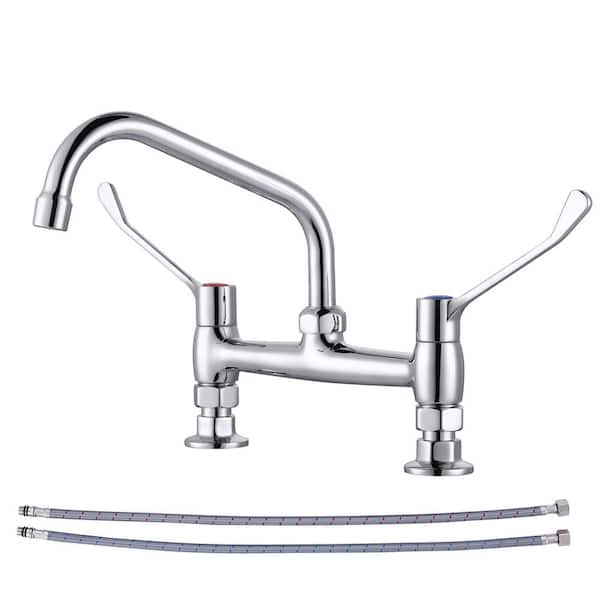 ALEASHA 8 in. Double Handle Deck Mount Standard Kitchen Faucet in Chrome
