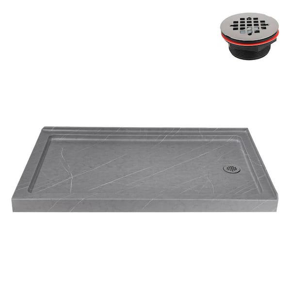 NTM-702-60GR-RH 60 in. x 36 in. Corner Acrylic Shower Pan Base in Matte Grey with Right Hand Drain, Drain Included