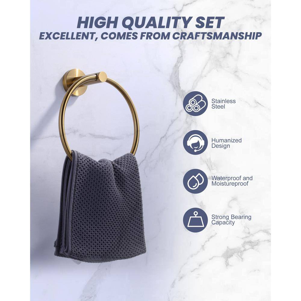 Brushed Gold Stainless Steel 6-Piece Bathroom Hardware Set