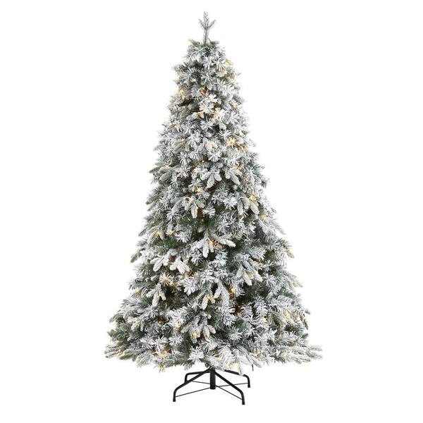 flocked pre lit christmas tree