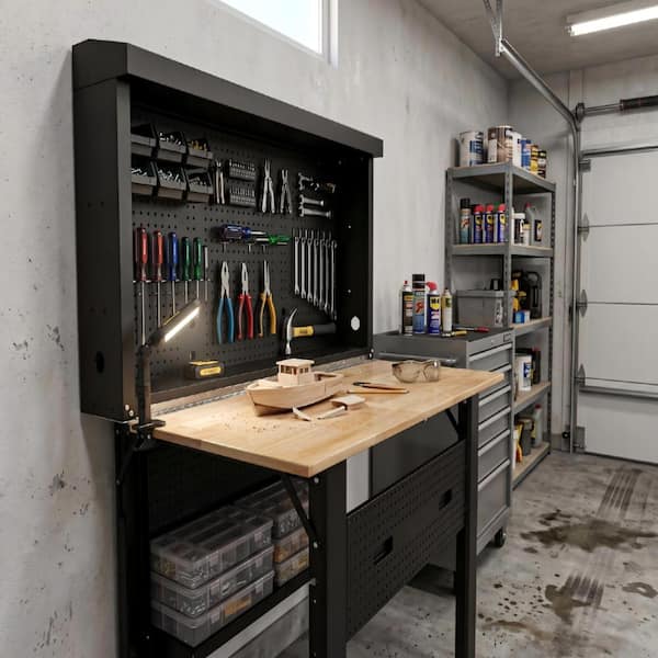 Damodpoy Wall Mounted Foldable Workbench with Rubberwood Top