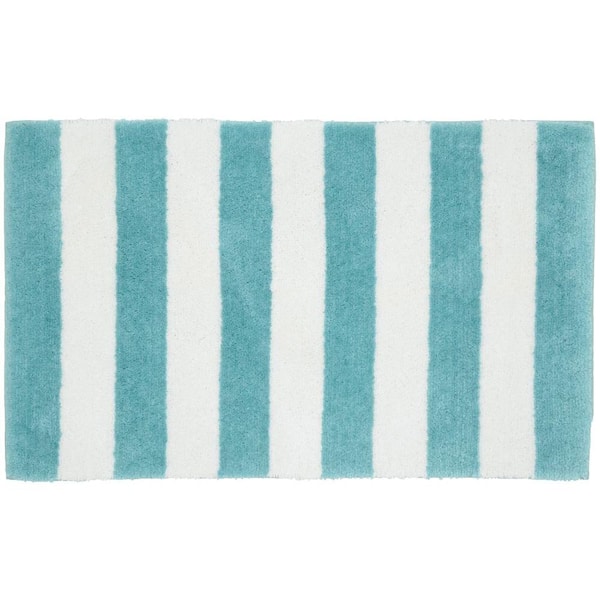 Garland Rug Beach Stripe Seafoam/White 21 in. x 34 in. Bath Rug