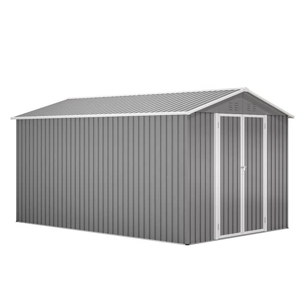 8 ft. W x 12 ft. D Gray Metal Tool Shed, Large Outdoor Storage with Aluminum Frame, Lockable Doors